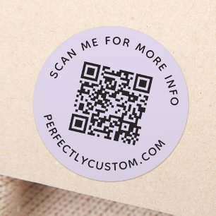 Pegatina Redonda Código QR y personalizado luz de texto púrpura