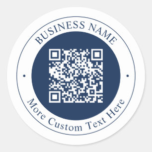 Pegatina Redonda Código QR y texto personalizables   Azul marino os