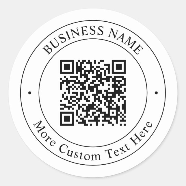 Pegatina Redonda Código QR y texto personalizables | Blanco y negro (Anverso)