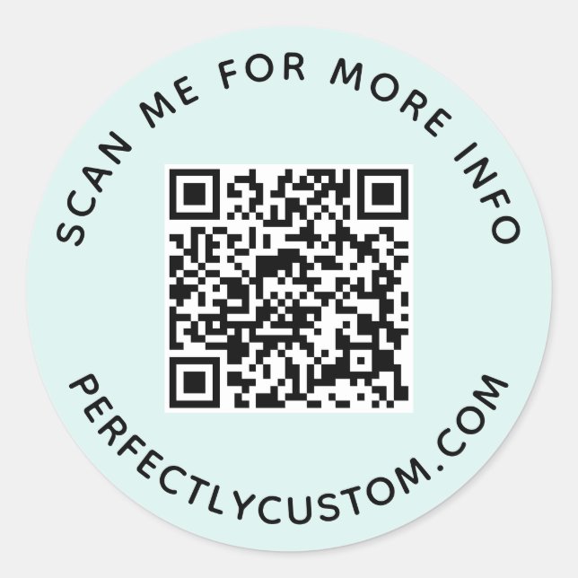 Pegatina Redonda Código QR y texto personalizado azul claro (Anverso)