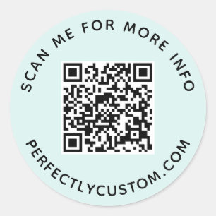 Pegatina Redonda Código QR y texto personalizado azul claro