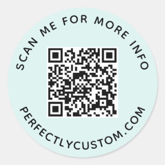 Pegatina Redonda Código QR y texto personalizado azul claro