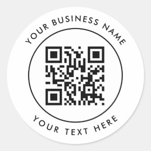 Pegatina Redonda Código QR y texto Personalizado Blanco personaliza