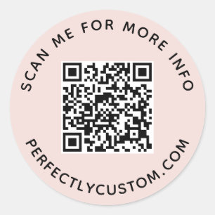 Pegatina Redonda Código QR y texto personalizado de color rosa