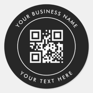 Pegatina Redonda Código QR y texto Personalizado Negro personalizad