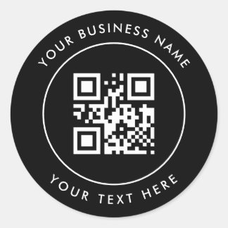 Pegatina Redonda Código QR y texto Personalizado Negro personalizad