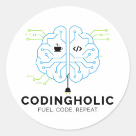 Pegatina Redonda Codingholic Tech Brain Programmer