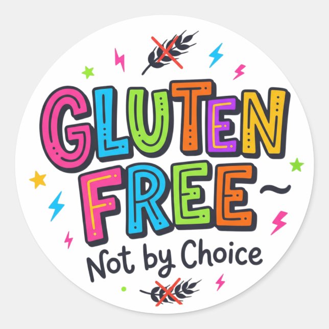 Pegatina Redonda Coeliac Awareness Gluten Free Not By Choice Colour (Anverso)