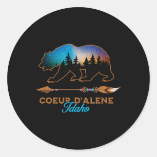 Pegatina Redonda Coeur D'alene Idaho Oso Noche Estrellada Recuerdo