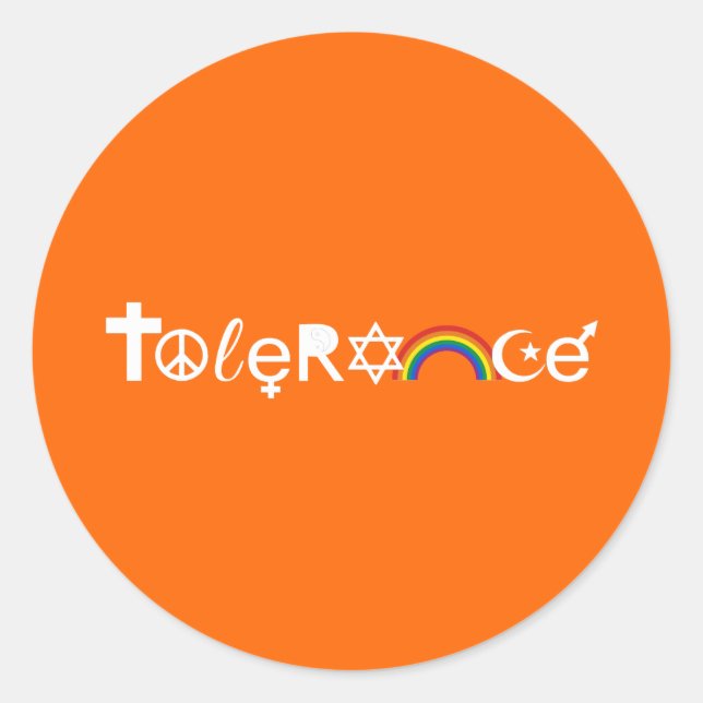 PEGATINA REDONDA COEXISTIR CON TOLERANCIA (Anverso)