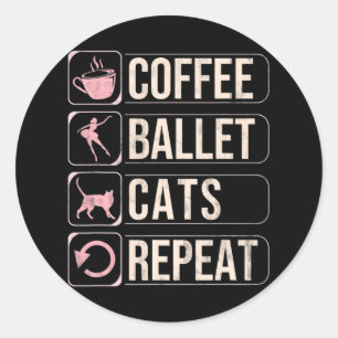 Pegatina Redonda Coffee Ballet Cats repiten baile divertido