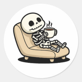 Pegatina Redonda Coffee Break – Grim Reaper Dark Humor Coffee