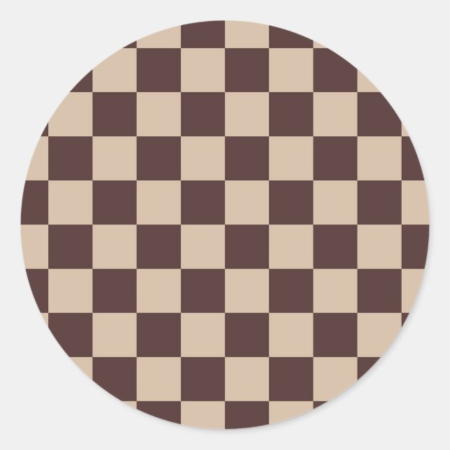 Pegatina Redonda Coffee Brown Checkerboard (Anverso)