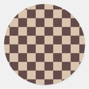 Pegatina Redonda Coffee Brown Checkerboard