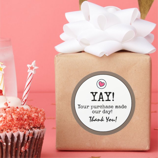 Pegatina Redonda Coffee Brown Retro Con Negocios De Corazón Gracias (Fiesta)