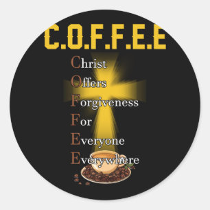Pegatina Redonda Coffee Christ Ofrece Perdón Para Todos