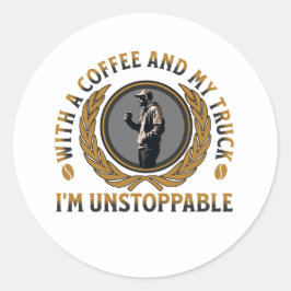 Pegatina Redonda Coffee Cup Strong Road Power Male