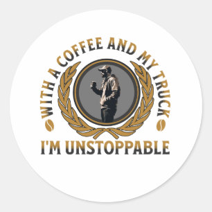 Pegatina Redonda Coffee Cup Strong Road Power Male