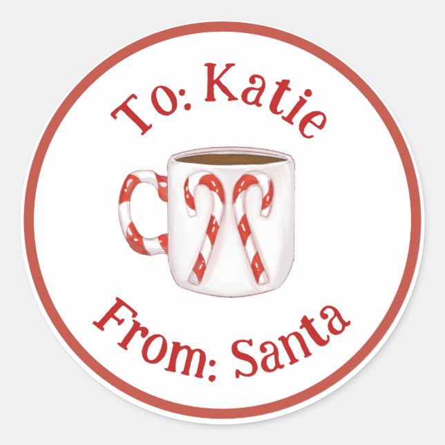 Pegatina Redonda Coffee Date Candy Cane Navidades Personalizado Eti (Anverso)