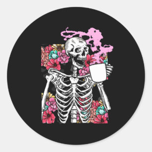 Pegatina Redonda Coffee de Halloween Skeleton Skull
