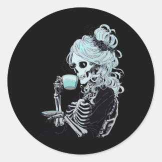 Pegatina Redonda Coffee Drinking Skeleton Diy Halloween Costume Mes