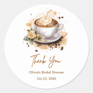 Pegatina Redonda Coffee Floral Love is Brewing Bridal Shower