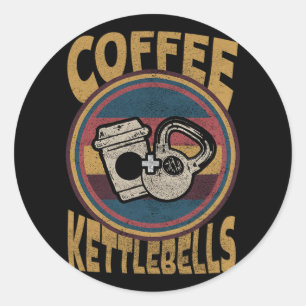 Pegatina Redonda Coffee Kettlebells Funny Workout Fitness Bodybuild