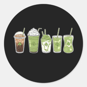 Pegatina Redonda Coffee Latte Green Cute Irish St Patrick's Day
