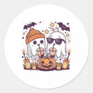 Pegatina Redonda Coffee lindo fantasma Funny disfraz de Halloween
