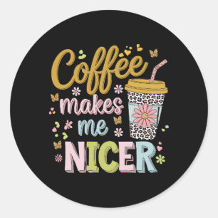Pegatina Redonda Coffee Lover Cafeinated Leopard Coffee Me Hace