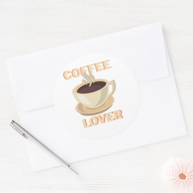 Pegatina Redonda Coffee Lover – Cute & Cozy for Caffeine Fans (Sobre)