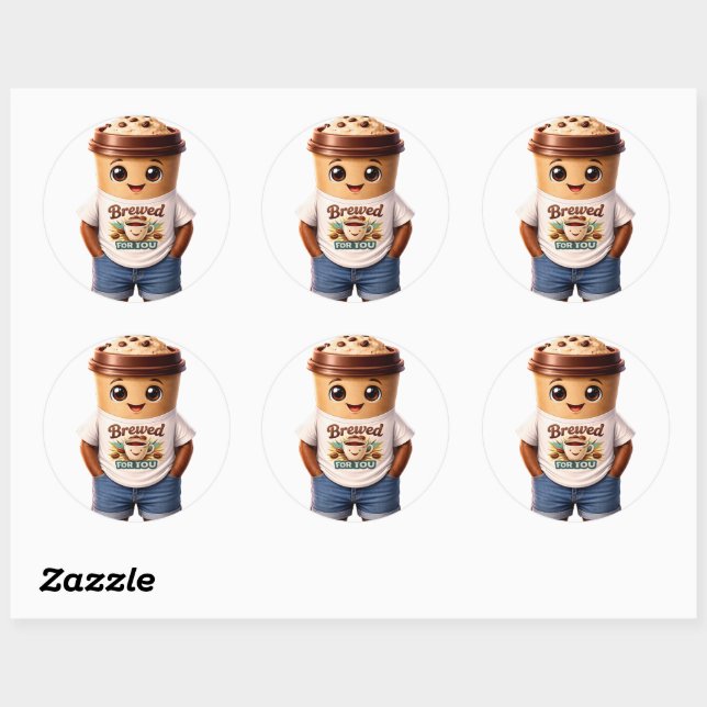 Pegatina Redonda Coffee Man – Fun Design for True Caffeine Kings (Hoja)