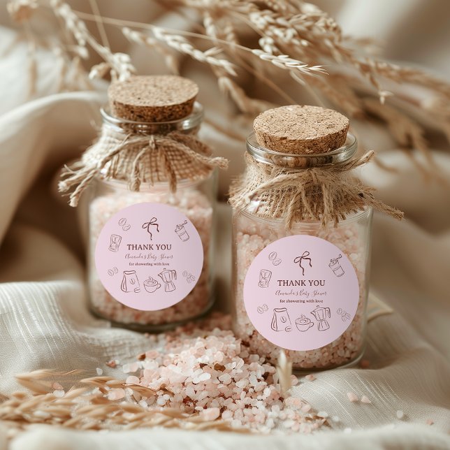 Pegatina Redonda Coffee Pink Bow Cafe Bebe Girl Baby Shower Decor (Subido por el creador)