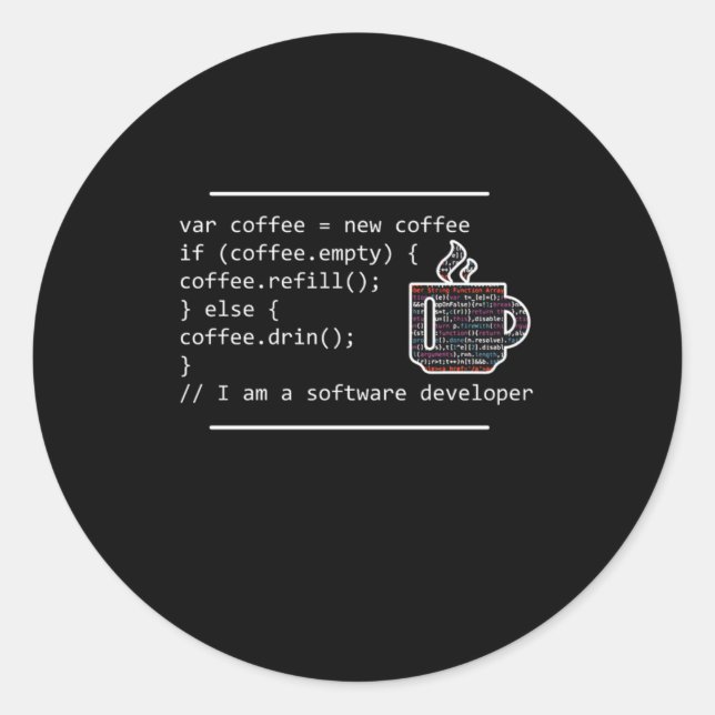 Pegatina Redonda Coffee Programming Programmer Coder Developer Gift (Anverso)