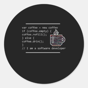 Pegatina Redonda Coffee Programming Programmer Coder Developer Gift