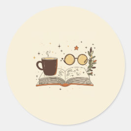 Pegatina Redonda Coffee Reading Glasses  Sticker
