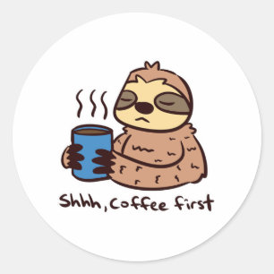 Pegatina Redonda Coffee Sloth 1