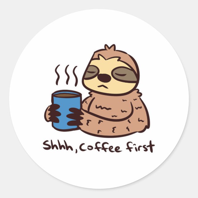 Pegatina Redonda Coffee Sloth 1 (Anverso)