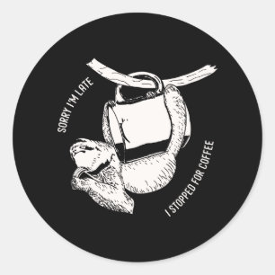 Pegatina Redonda Coffee Sloth (blanco)