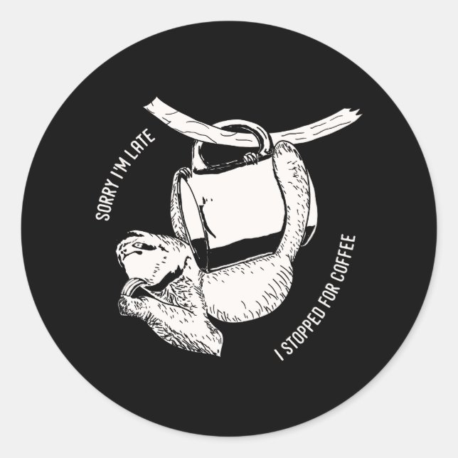 Pegatina Redonda Coffee Sloth (blanco) (Anverso)