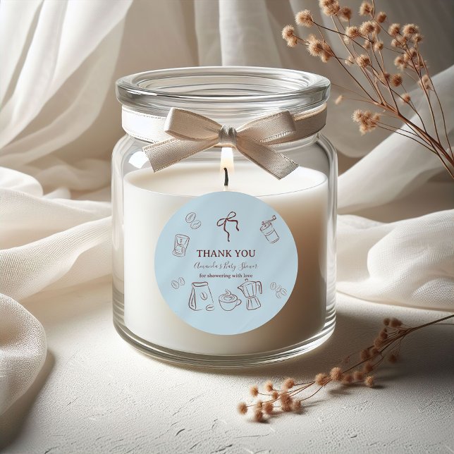 Pegatina Redonda Coffee Theme Blue Bow Cafe Bebe Boy Baby Shower (Subido por el creador)