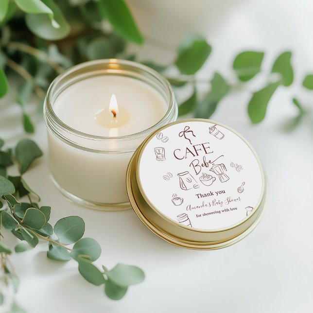Pegatina Redonda Coffee Theme Cafe Bebe Brewing Bow Baby Shower (Subido por el creador)