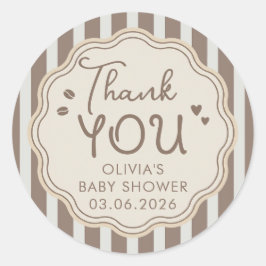 Pegatina Redonda Coffee Themed Whimsical Baby Shower Thank You