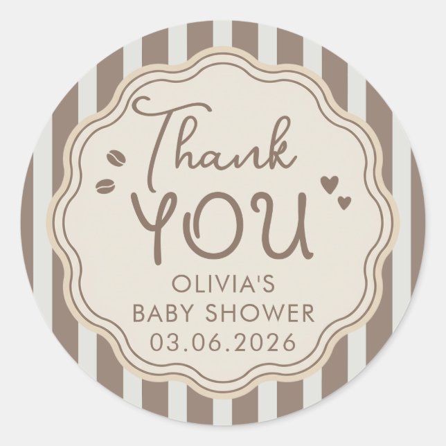 Pegatina Redonda Coffee Themed Whimsical Baby Shower Thank You (Anverso)