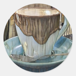 Pegatina Redonda Coffee Time Cubism Art, Coffee Mug