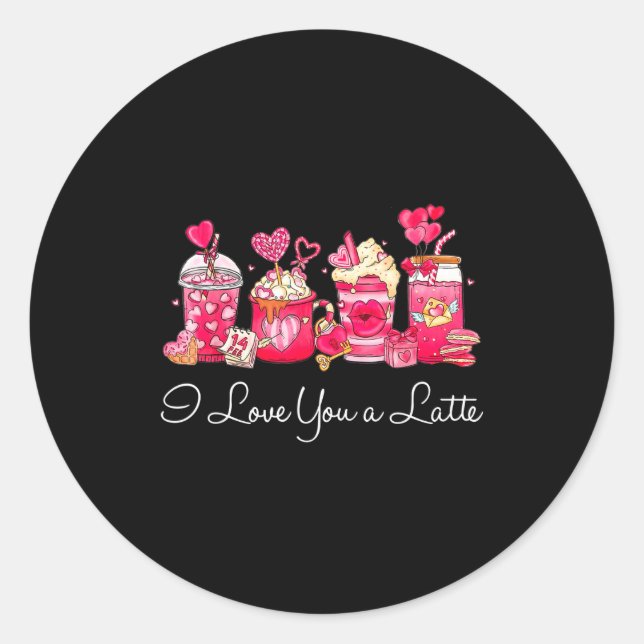Pegatina Redonda Coffee Valentine Shirt I Love You A Latte  (Anverso)