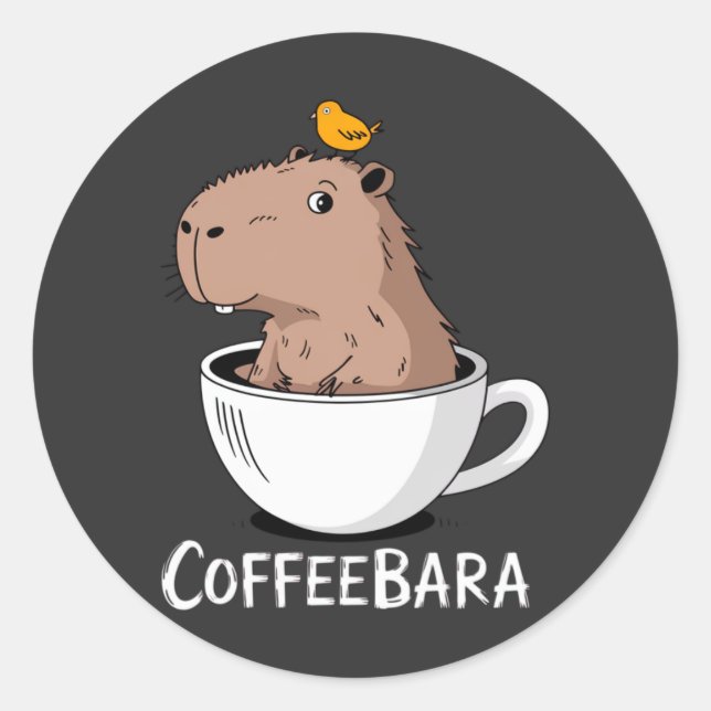 Pegatina Redonda Coffeebara Cute Capybara Coffee Cup Funny Pun (Anverso)