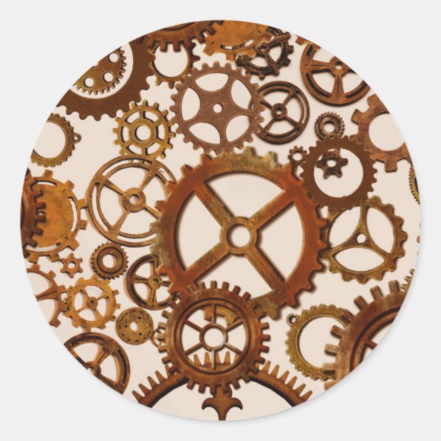 Pegatina Redonda Cogs de estilo Steampunk (Anverso)
