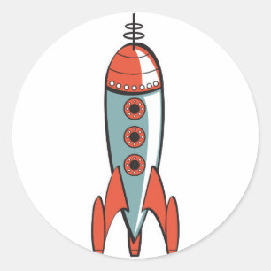 Pegatina Redonda cohete espacial retro