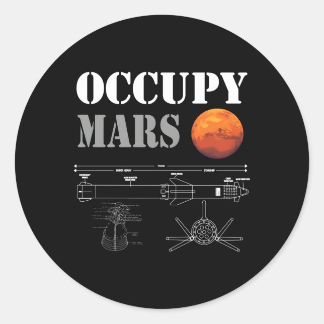 Pegatina Redonda Cohetes de la nave Occupy Mars (Anverso)